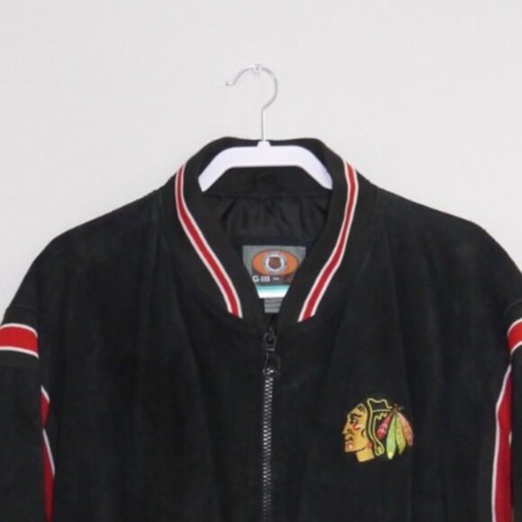 G-lll by Carl Banks CHICAGO BLACKHAWKS NHL lined black leather jacket men's XL - Picture 5 of 5